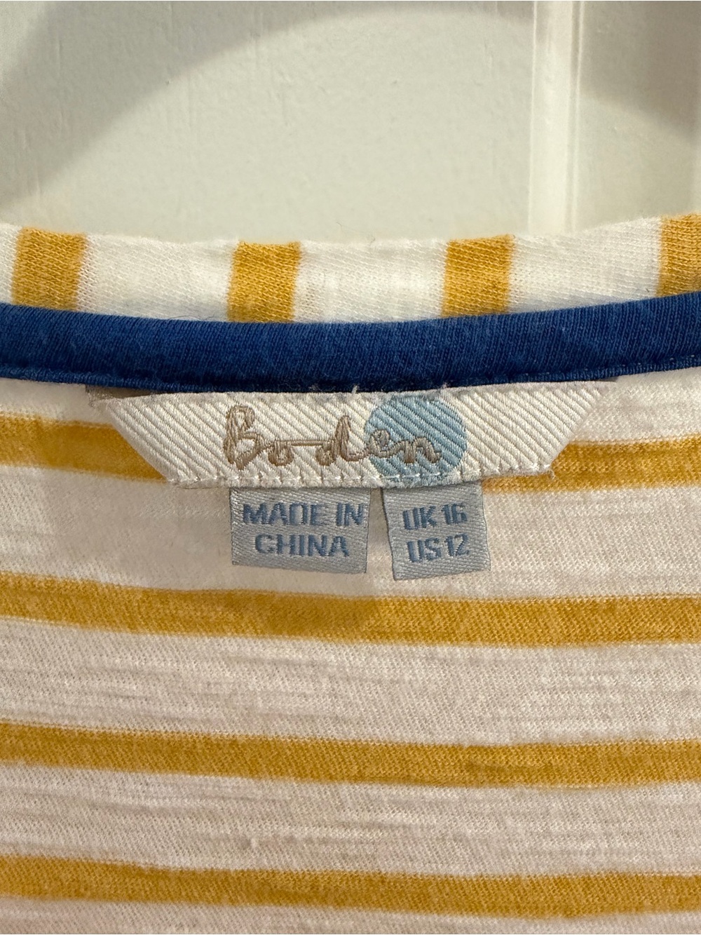 Boden Yellow & White Striped Tee with Blue Trim - Picture 2 of 3